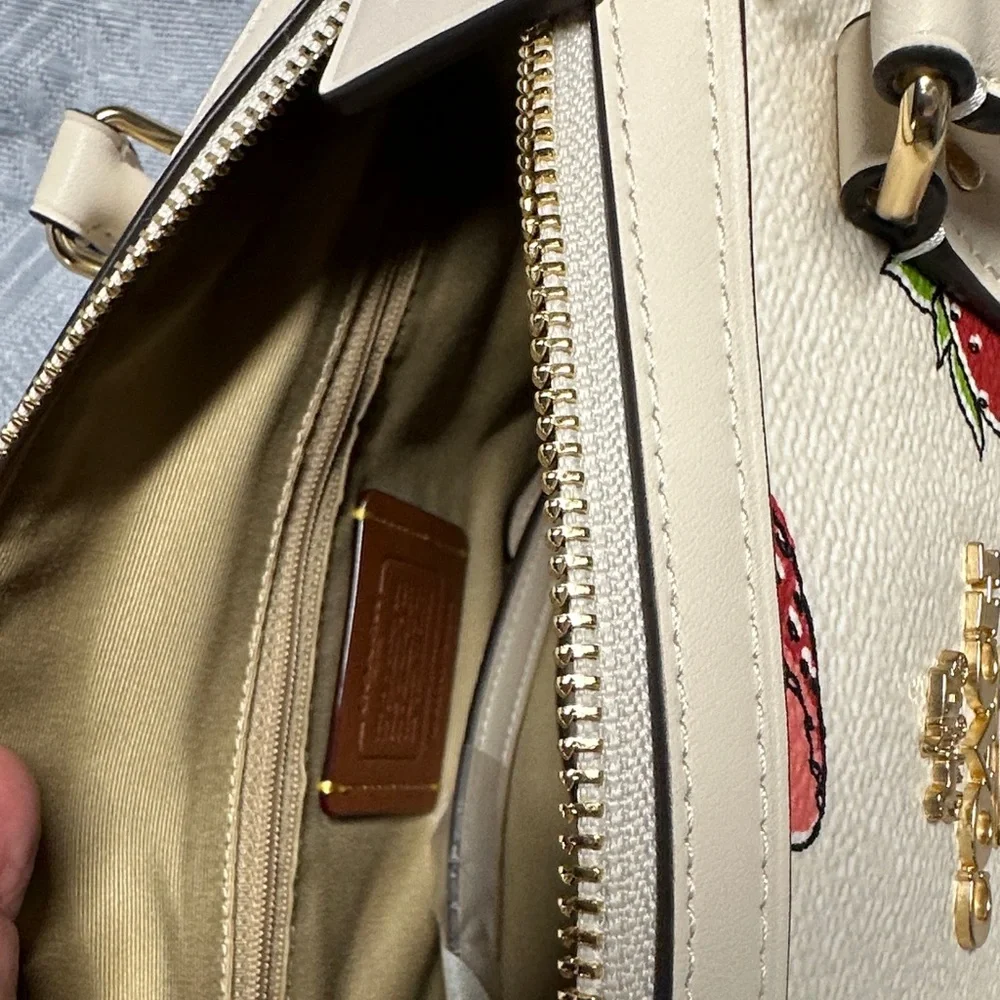 Coach Ivory Satchel with Red Strawberry Design - Picture 5 of 6